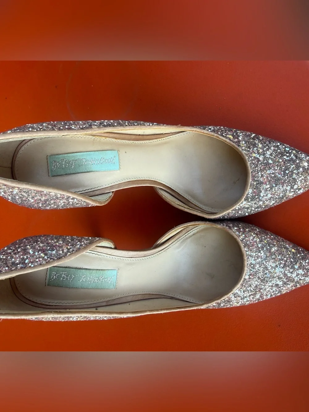Betsey Johnson Sally Champagne / Light Pink Glitter Heels Size 7